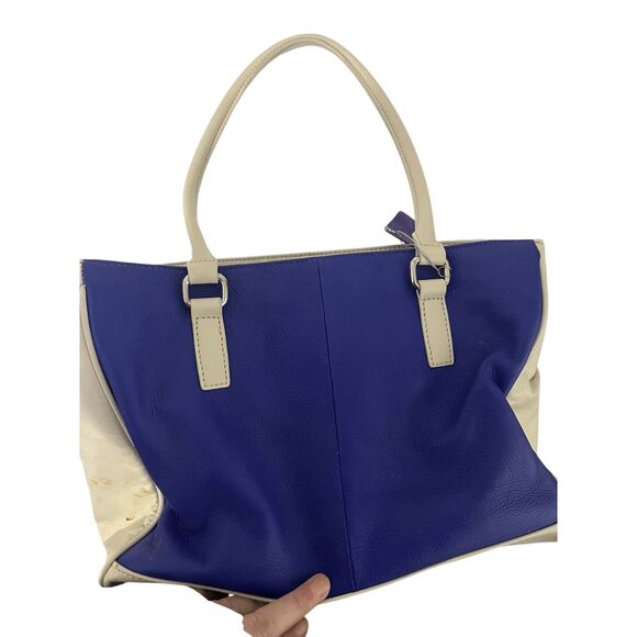 Aurielle Handbag Two Tones Cobalt Blue Center Section with Cream or Off-White Si - Picture 1 of 7